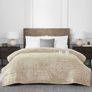 Open Box - Brookstone -  King Heated Micro Herringbone Blanket T Taupe
